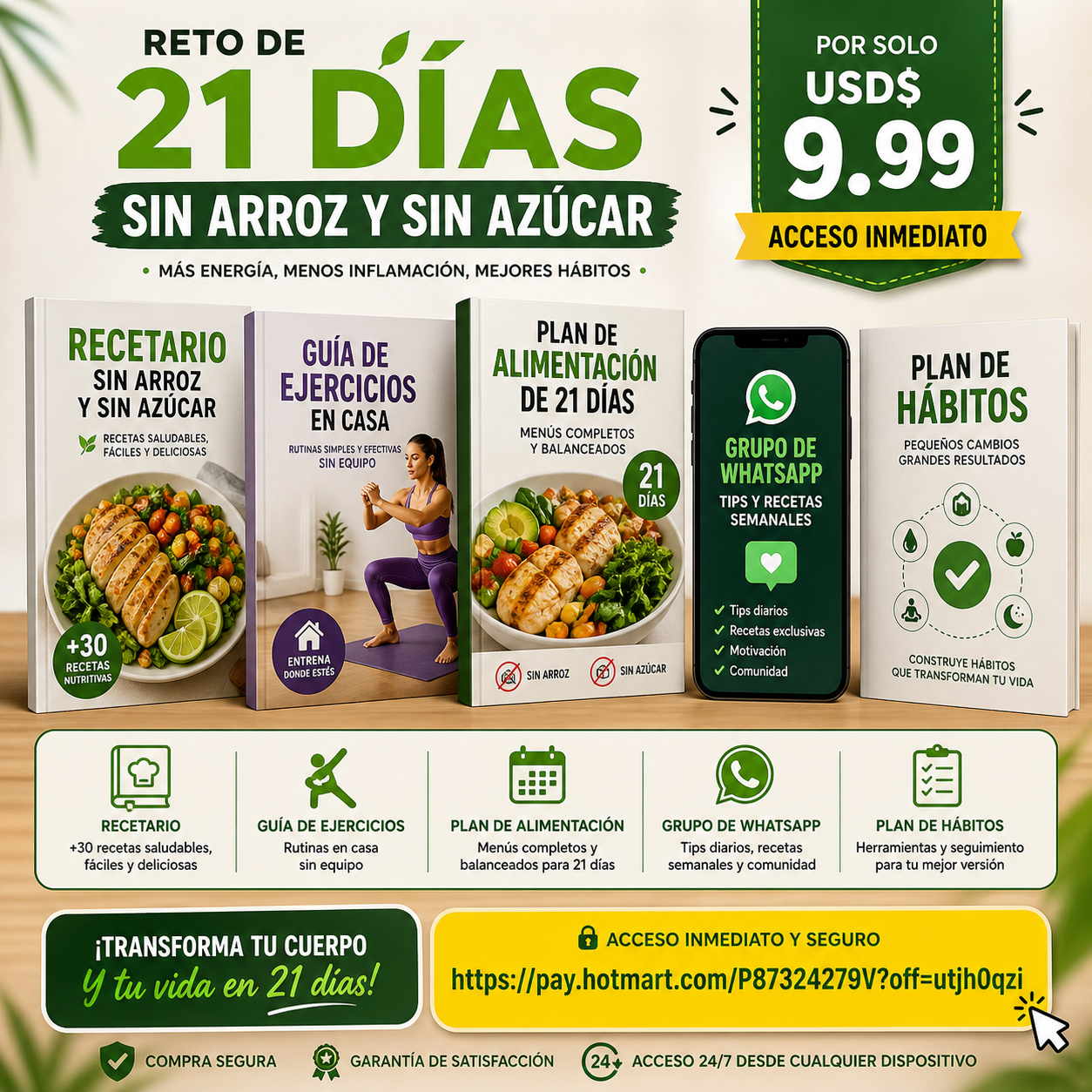 Pack completo: recetario, plan de alimentación, grupo de WhatsApp
